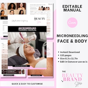 Microneedling Training Manual: Editable Beauty Course (Canva, 133 Pages) Digital Download