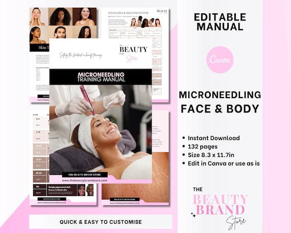 Microneedling Training Manual, Skin Needling Course, Microneedling Guide, Edit in Canva, Professional Beauty Manuals, Students, Educators