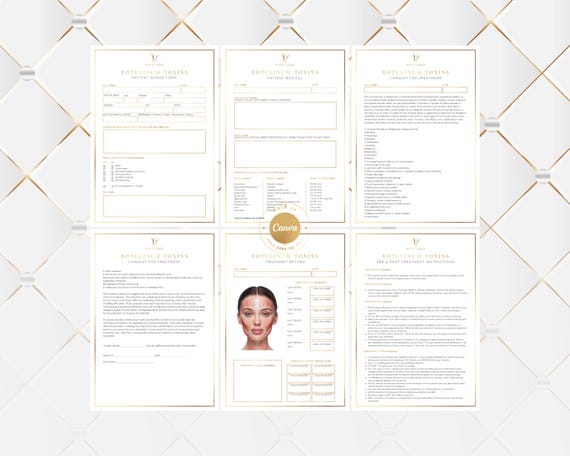 Editable Botulinum Toxins (Botox) Patient Forms, Consultation, Consent, Treatment Record, Pre & Post Care, Neurotoxins Nurse Injector Packet