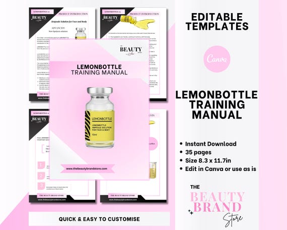 Lemonbottle Training Manual, Fat Dissolve Lipolysis Injections Protocol Booklet, Editable PDF E-Book