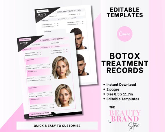 Botox Patient Treatment Records, Editable Forms for Medspas & Nurse Injectors, Face Injection Mapping Charts, Male, Female, Edit in Canva