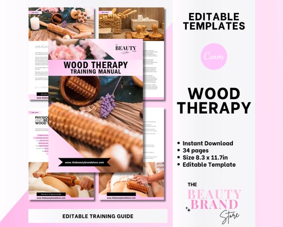 Wood Therapy Training Manual, Maderotherapy Guide, Student or Tutor Training Resources, Editable Canva Template + PDF eBook