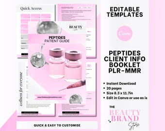 Peptides Therapy Patient Information Booklet, Peptides Patient Guide, PLR, MMR, Editable Canva Template