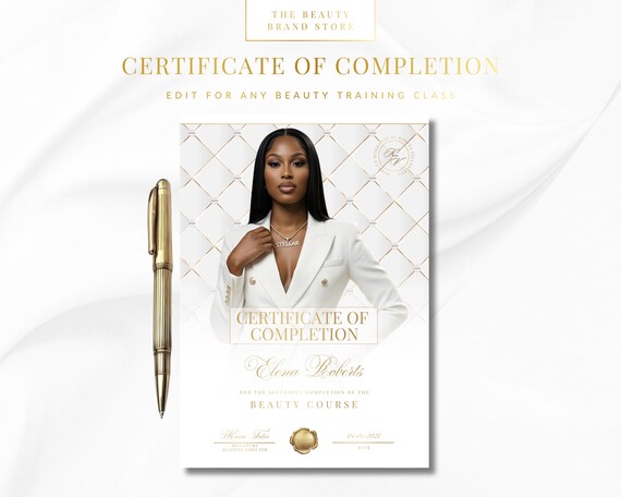 Editable Beauty Training Certificate Template (Digital Download) CEO Female Black Boss Woman