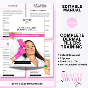 Dermal Fillers Training Manual, Ultimate Training Guide, Nurse Injector Aesthetics Course, Editable Injections Training, Student or Tutor
