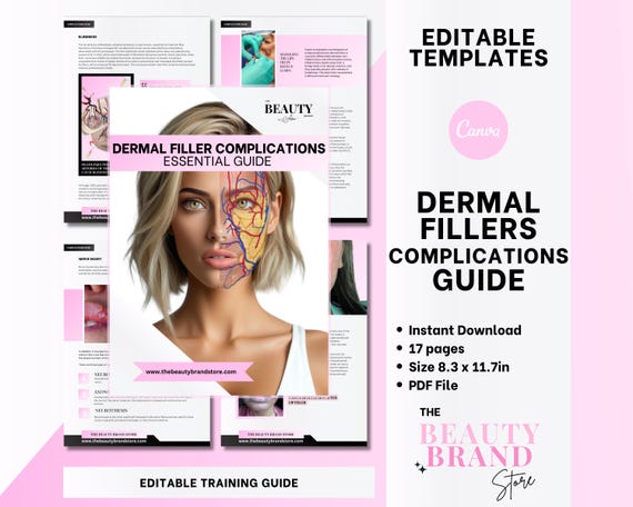 Dermal Fillers Complications Guide for Aesthetics Injectors, Cosmetic Aesthetics, Medspa, Editable PDF e-Book Canva Template