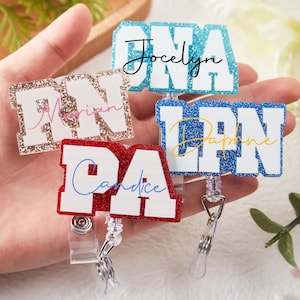 Personalized RN Badge Reel Nurse Badge Reel Medical ID holder Nurse Glitter Badge RN GiftS for New Grad Registered Nurse Customized badge