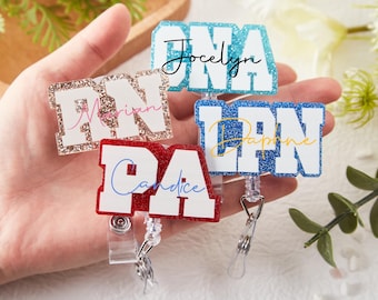 Personalized RN Badge Reel Nurse Badge Reel Medical ID holder Nurse Glitter Badge RN GiftS for New Grad Registered Nurse Customized badge