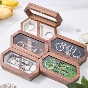 Personalized Wooden Wedding Ring Box with Clear Acrylic Cover,Custom Wood Ring Bearer Engagement Gifts Proposal Holder,Bridal Gifts For Her