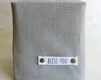 Bless You Tissue Box Cover, Linen, Natural