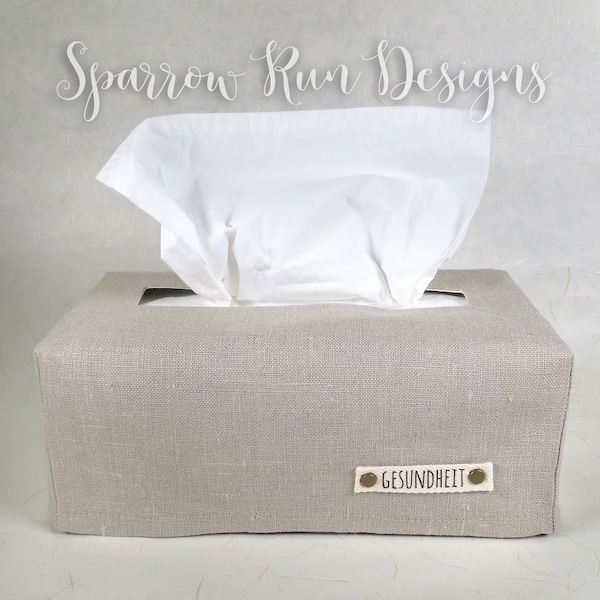 Gesundheit Tissue Box Cover, Linen, Natural, 9" x 4.75" x 3.5", NEW FABRIC