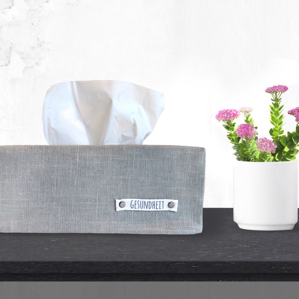 Gesundheit Rectangular Tissue Box Cover, Linen, Greystone, Gray 9" x 4.75" x 3.5"