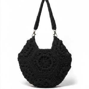 Handmade Crochet Hexagon Bag: Textured Acrylic Shoulder Bag with Silver Hardware