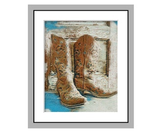 Cowgirl Boots Art Print, Country Western Art, Cowboy Boots Print, Nashville Art, Texas Art, Giclee Art Print - "Cowgirl Chic"