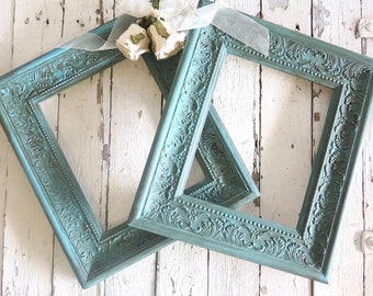 French Country Frames, Vintage Inspired Frames, Painted Aqua Frames, Fancy Ornate Frames, French Cottage Wall Frames, 8x10 frames