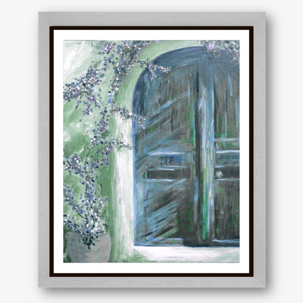 Blue Door Art Print, French Country Art, Farmhouse Art, Cottage Painting, Blue Door Wall Art, Giclee Print, Acrylic Painting-"Blue 113"