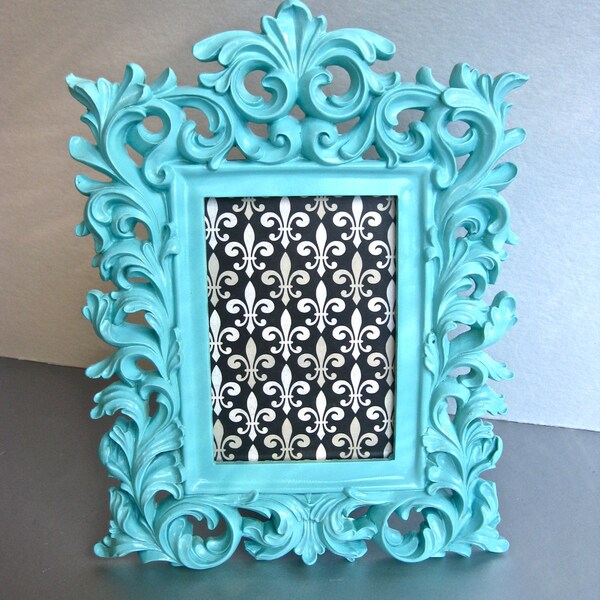 Hollywood Regency Aqua Frame, Parisian Chic, Ornate Frame, French Cottage, Shabby and Chic Decor, Wood Frame, French Chateau, 5x7 Frame