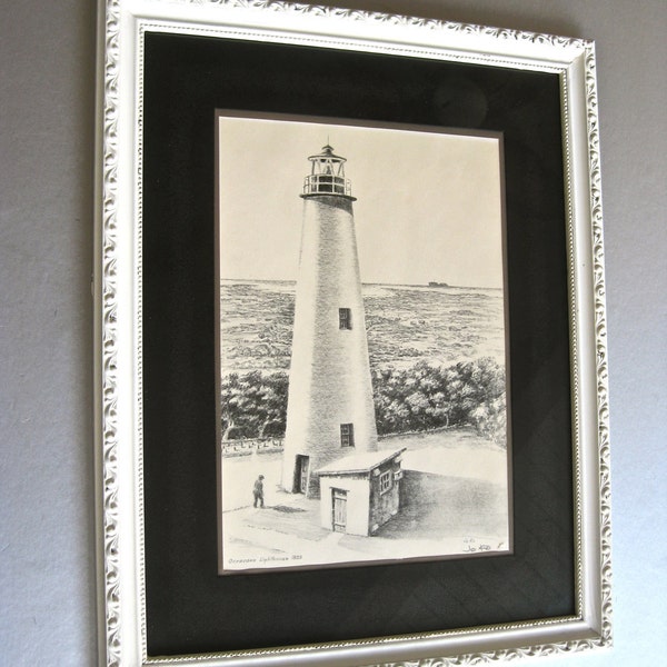 Lighthouse Art Drawing, Vintage Art, Beach Wall Art, Black and White, Nautical, Coastal Cottage, Farmhouse