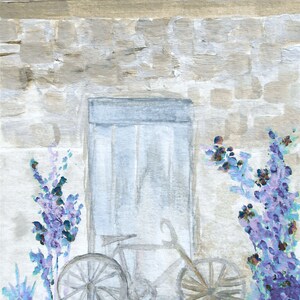 Bicycle Art Print, Cottage Farmhouse Country Landscape, Blue Door Art, Reproduction Giclee Print, Watercolor Painting Bicycle image 2