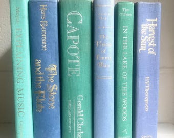 Vintage Books, Green and Blue Books, Staging Books, Decor Books, Library Collection, Old Books, Bookshelf Decor, Books by Color, Book Bundle