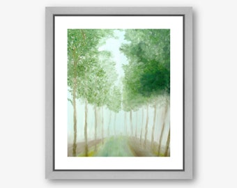 Tree Nature Landscape Art Print, Green Trees, Countryside Farmhouse Art, Greenery Path Garden Art, Giclee Print, Acrylic Painting-"Trees"