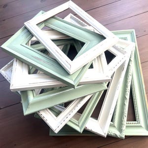 Shabby Chic Gallery Wall Frame Set: Sage Green & White Distressed Frames