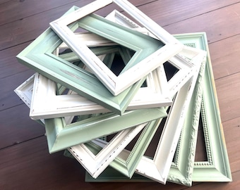 Shabby Chic Gallery Wall Frame Set: Sage Green & White Distressed Frames