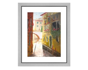 Venice Canal Art Print, European Landscape Painting, Fine Art Oil Painting, Reproduction Print, Giclee Print, Architectural Art- "Venice"