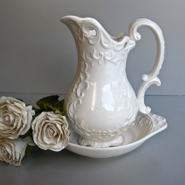 Vintage Napco White Pitcher and Bowl