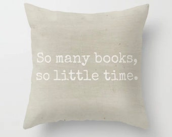 Book Lover Pillow, Author Writer Gift, Home Office Library Pillow, Avid Reader Gift, Farmhouse Accent Pillow, Square Beige Throw Pillow