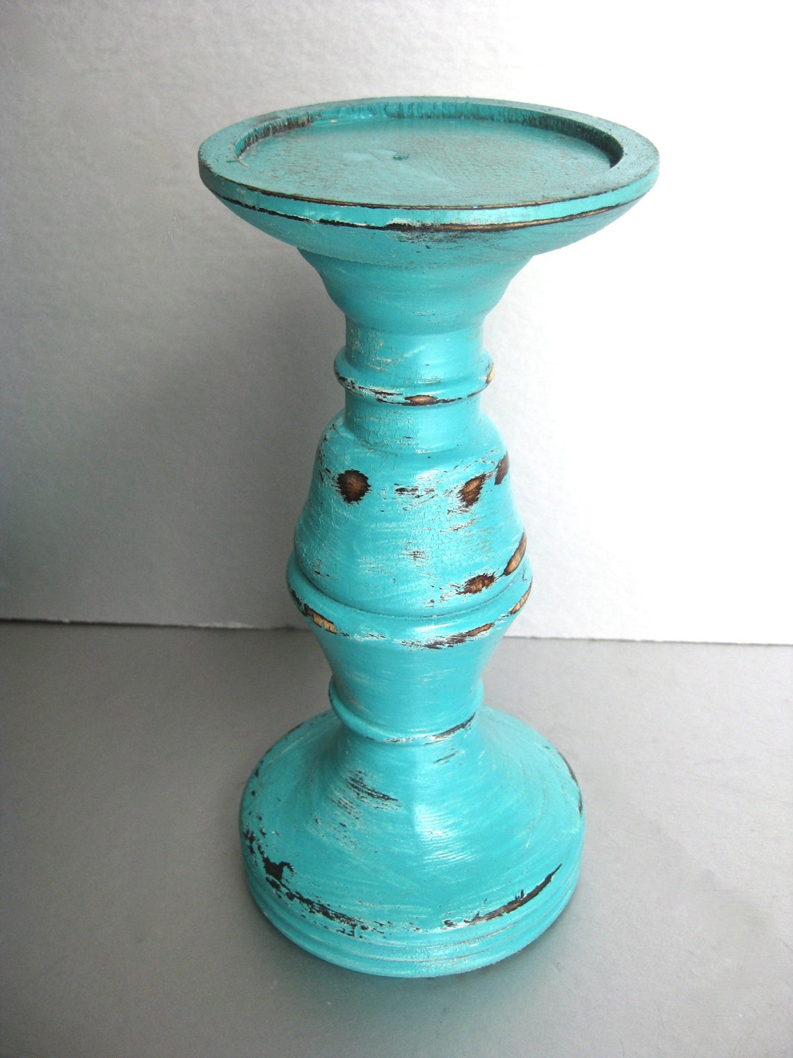 Turquoise Candle Pillars Wood Candle Holders Rustic Etsy
