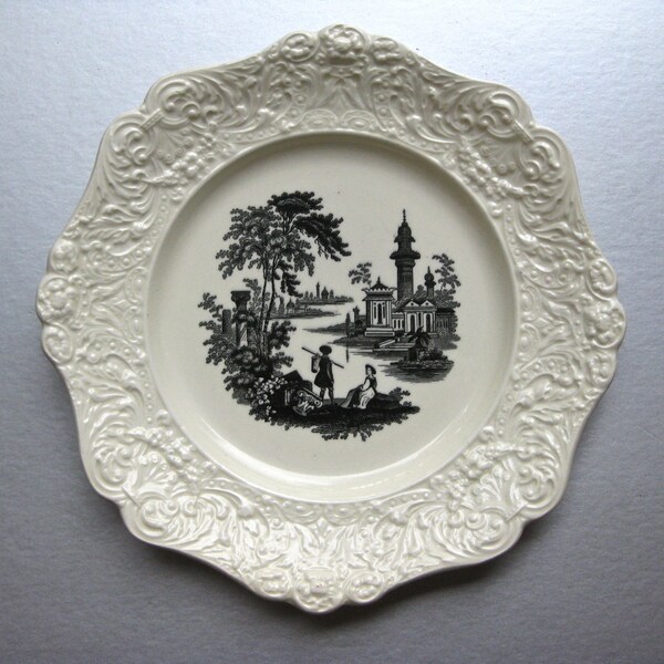 RESERVED for Christine Giles-Black and White Vintage Plate, English Plate, Farmhouse, Cottage Chic, French Country, Collectible Plate