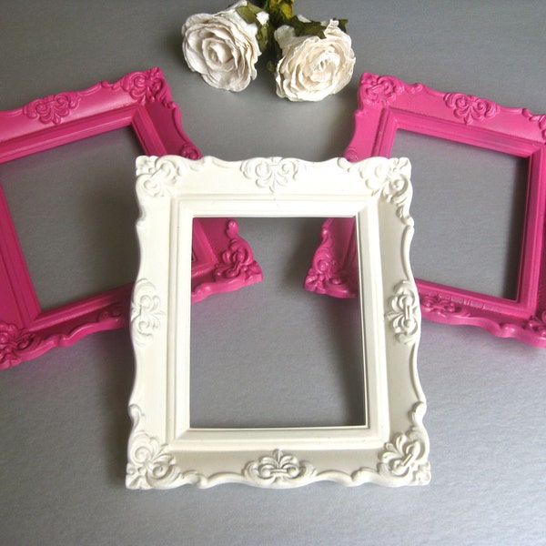 French Country Frame Trio, Pink, White, Shabby and Chic, Cottage Frames, Farmhouse, Wall Decor, Girls Bedroom