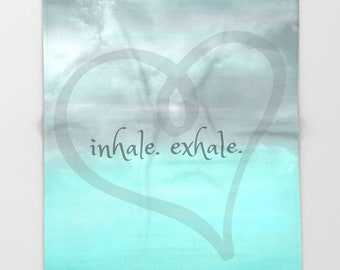 Inhale Exhale Throw Blanket, Soft Throw, Yoga Zen Decor, Aqua Blue Blanket, Inspirational Quote Blanket, Fleece Blanket, Soft Blanket