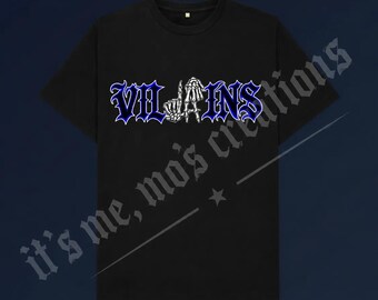 L.A. Villains Gothic Skeleton hand PNG Blue black Old English Graphic Tee