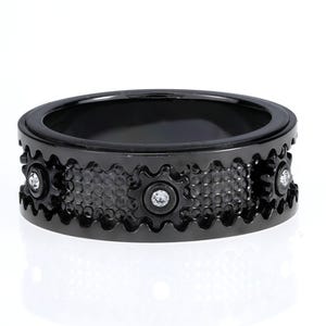 Moissanite Cogwheel Fidget Ring Plated with Black, Anxiety Relief Spinner Ring for Men & Women, Calming Jewelry for Meditation