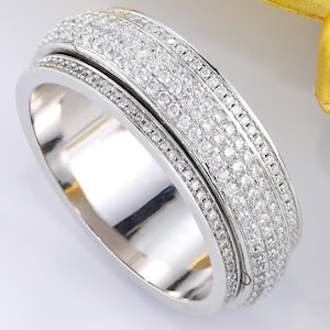 Iced Moissanite Spinner Ring: Sterling Silver Fidget Jewelry