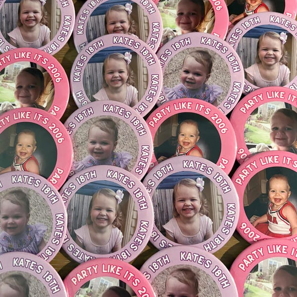 Custom Picture Birthday Buttons | Personalized 3" Photo Pins | Party Favors for Birthdays | Handmade Keepsakes