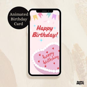 Sweet Pink Birthday Card Digital Download – Cute Heart Cake Phone Wallpaper| Instant Download | mp4 animation