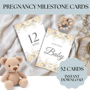 Cartes d'étapes de grossesse imprimables | 52 accessoires pour photos de naissance et de retour de bébé | Suivi de grossesse hebdomadaire | Cadeau baby shower à téléchargement immédiat