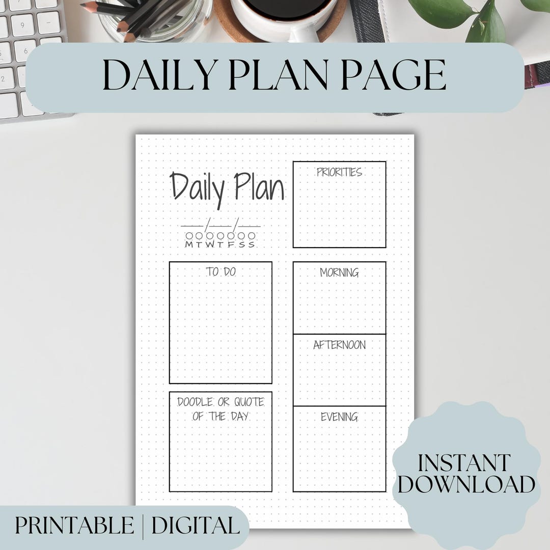 Printable Daily Planner | Minimalist Journal Page | A4 Letter, A5 ...