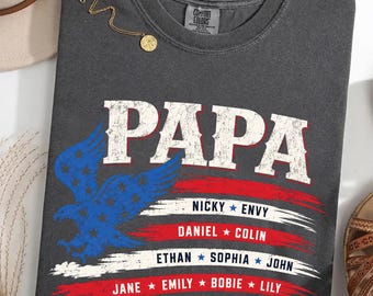 Custom Papa Eagle Comfort Colors Shirt Family Names Flag Tee