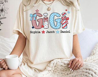 Personalized 4th of July Gigi Shirt With Grandkid Name, Patriotic Gigi Tee