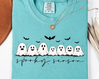 Comfort Colors Halloween Shirt Spooky Season Ghost Tee Fall Graphic T-Shirt