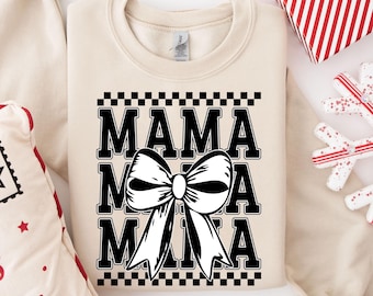Retro Mama Checkered Bow SVG, Coquette Mother's Day Cut File (Digital Download)