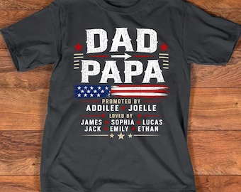 Personalized Papa Shirt Family Names Gift Patriotic Fathers Day Tee