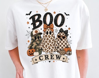 Boo Crew Halloween Shirt Ghost Pumpkin Print Spooky Season Tee Halloween Gift