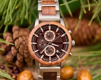 Personalized Engraved Wooden Watch: Luminous Stainless Steel Timepiece