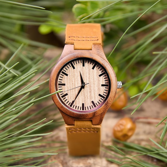 Reloj de madera grabado, regalo para hombre, reloj de pulsera