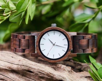 Personalized Walnut Wood Watch, Lightweight Analog Quartz Wristwatch